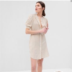 Puff Sleeve Linen-Cotton Shirtdress